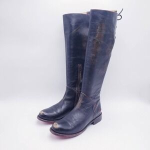 Bed Stu Manchester Boots Black Distressed Leather Knee High Back Lace 8.5
